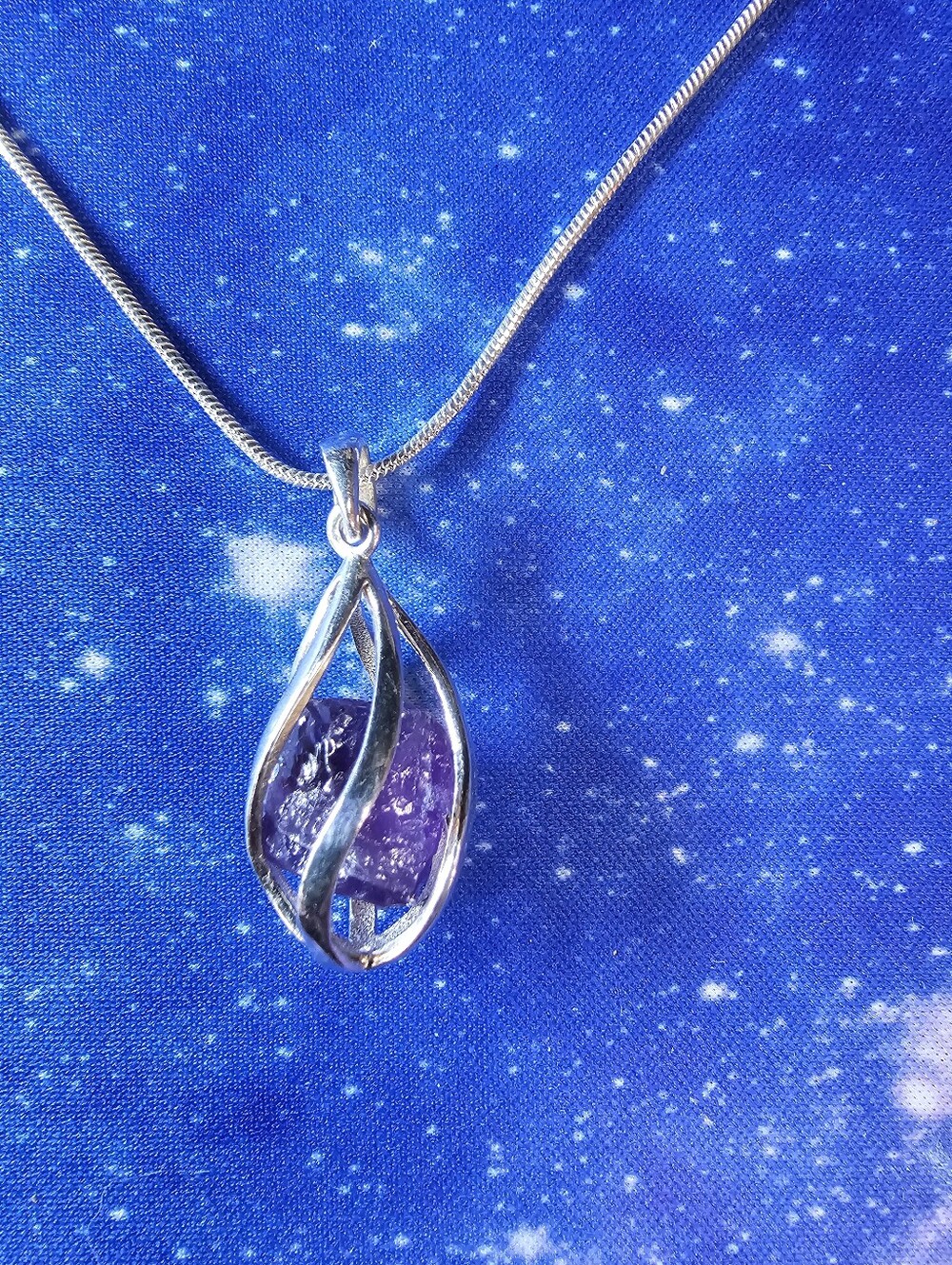 Sterling Silver Teardrop Rough Amethyst Pendant Necklace